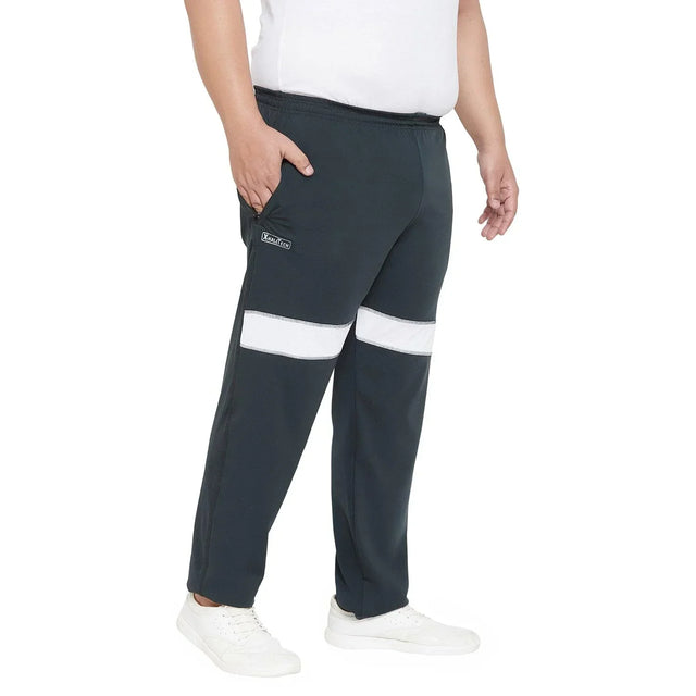 Plus size men's black joggers with white stripes and elastic waistband, side pockets, casual fit