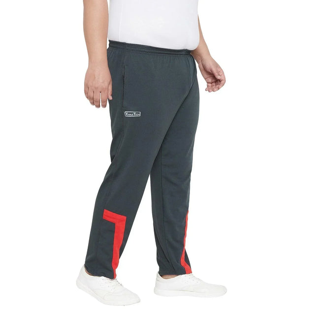 Men's plus size black joggers with red accents and side pockets, elastic waist