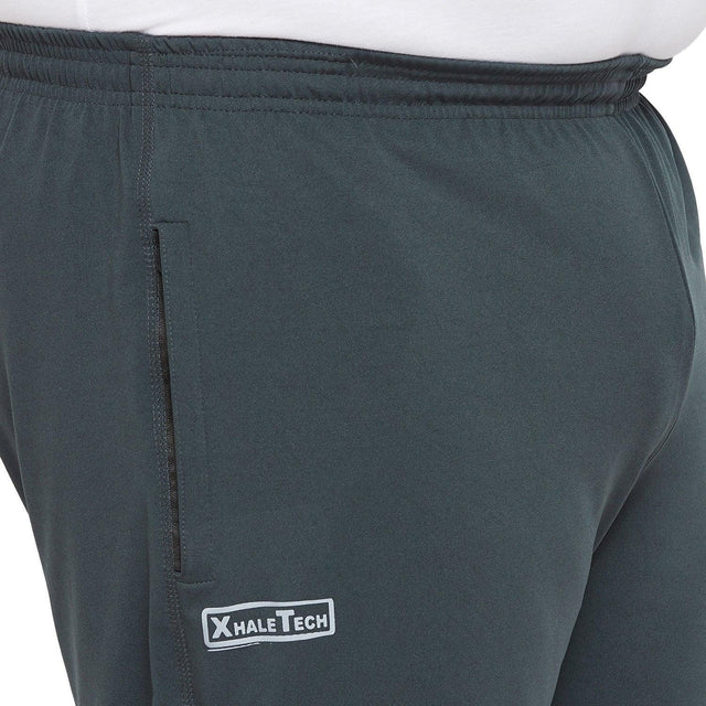 Plus size men's dark grey joggers with elastic waistband and zip pocket detail
