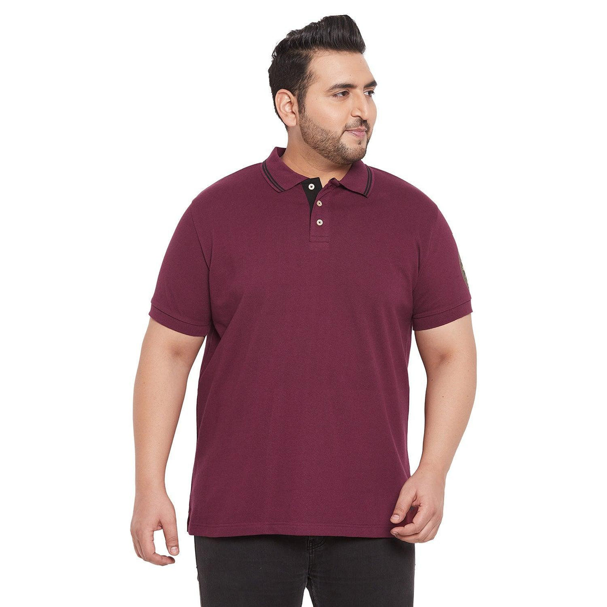 Men Plus Size Motif Solid Polo Tshirt - bigbanana