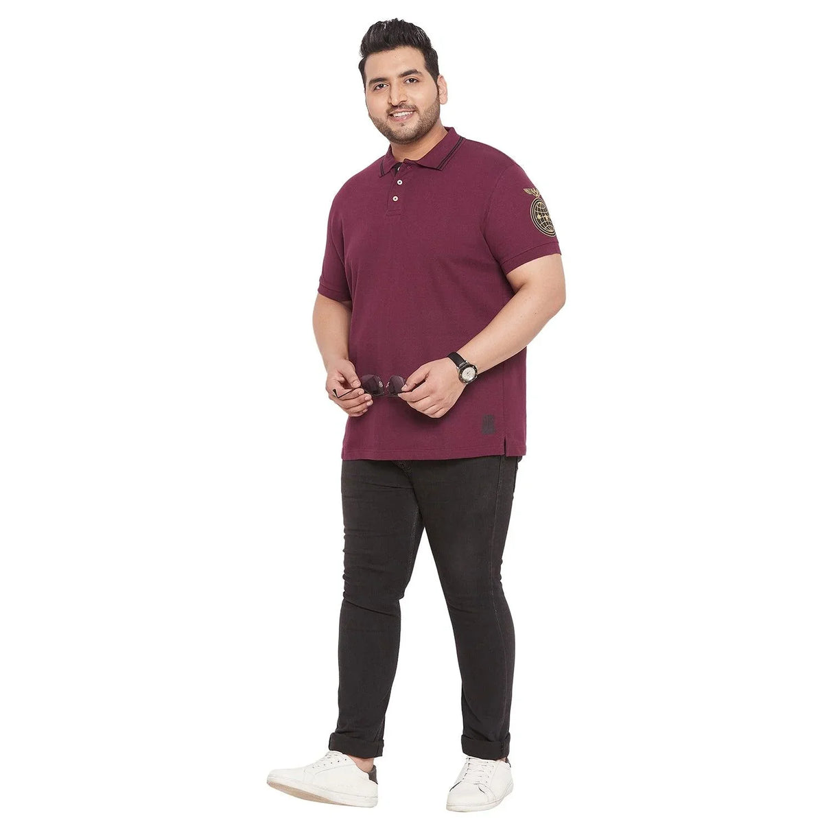 Men Plus Size Motif Solid Polo Tshirt - bigbanana
