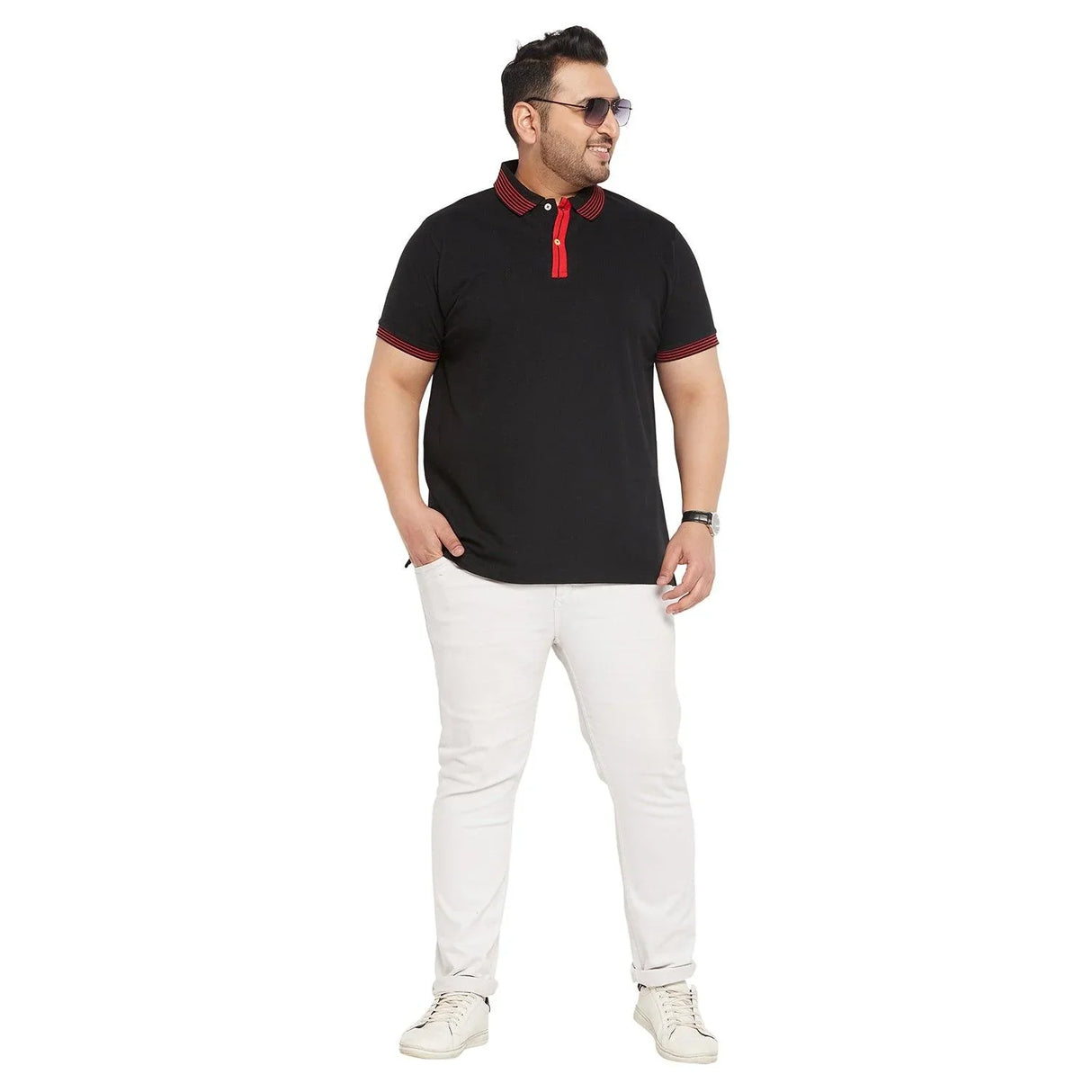 Men Plus Size Notched Solid Polo Tshirt - bigbanana