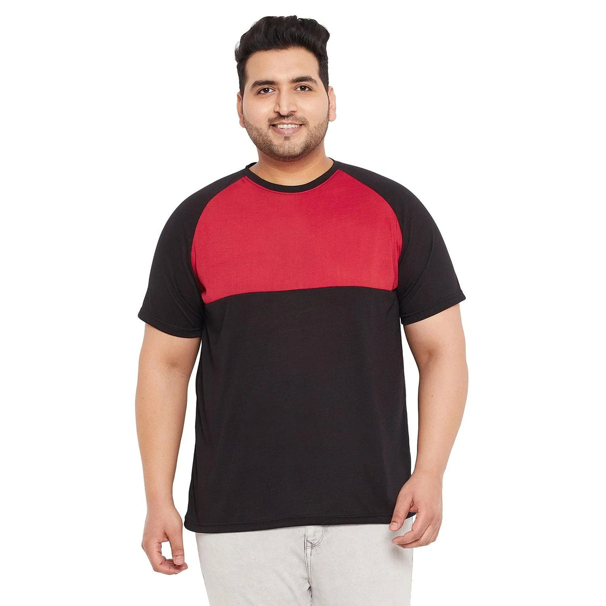 Men Plus Size Rojo-B Colorblock Round Neck Tshirt - bigbanana