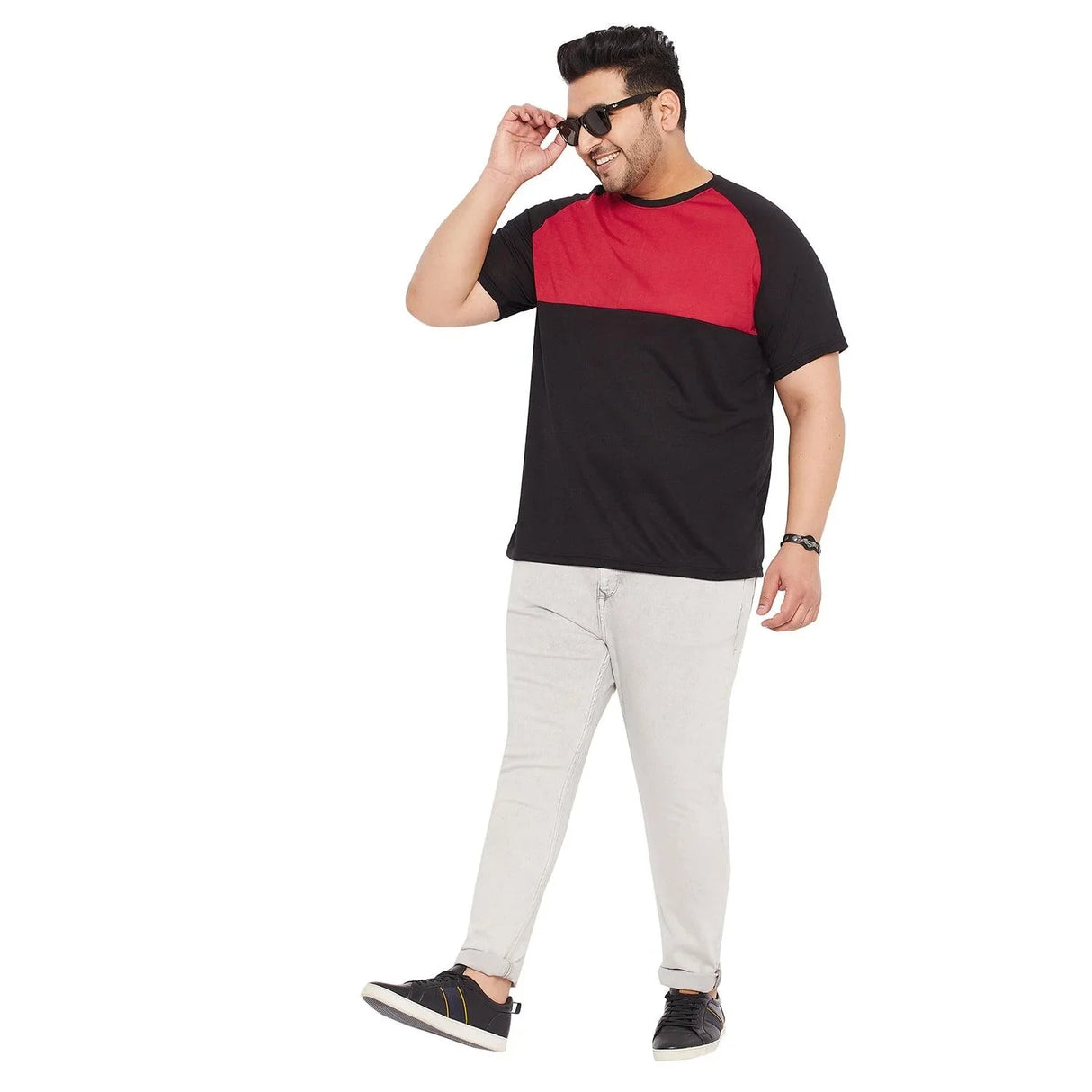 Men Plus Size Rojo-B Colorblock Round Neck Tshirt - bigbanana