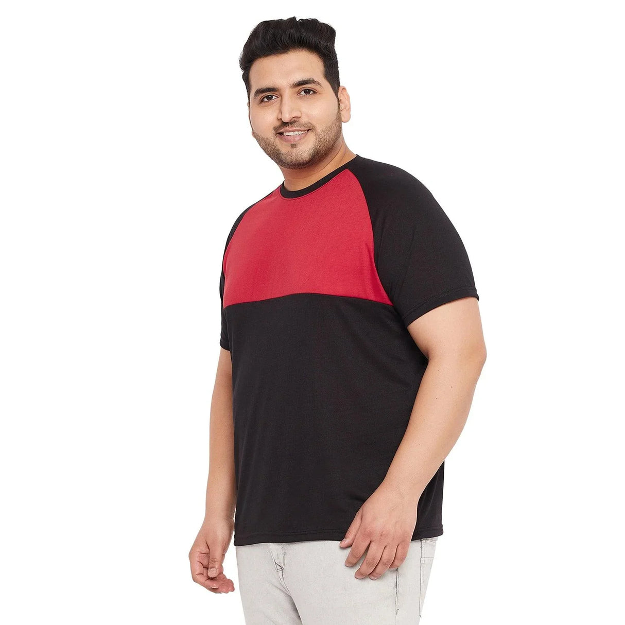 Men Plus Size Rojo-B Colorblock Round Neck Tshirt - bigbanana