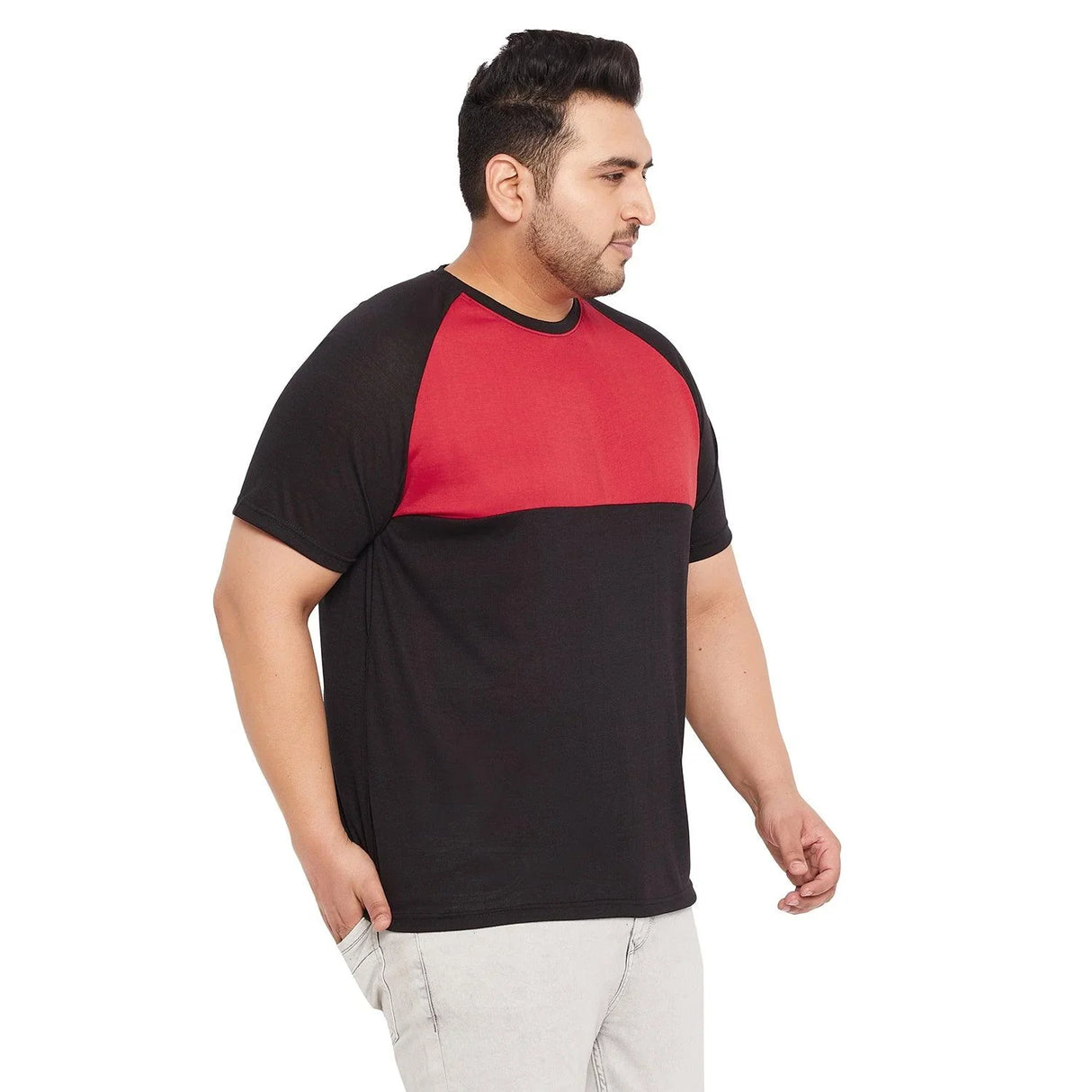 Men Plus Size Rojo-B Colorblock Round Neck Tshirt - bigbanana