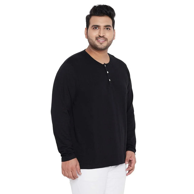 Men Plus Size Bloom Solid Henley Tshirt - bigbanana