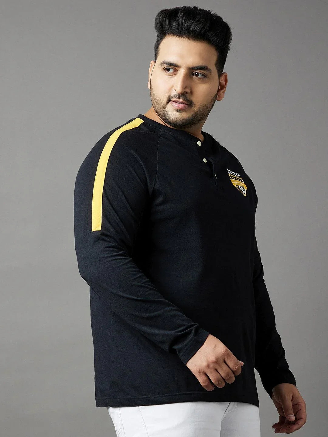 Men Plus Size Tactics Colorblock Henley Tshirt - bigbanana