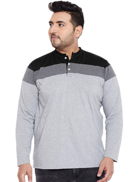 Men Plus Size Vagos Colorblock Henley Tshirt - bigbanana