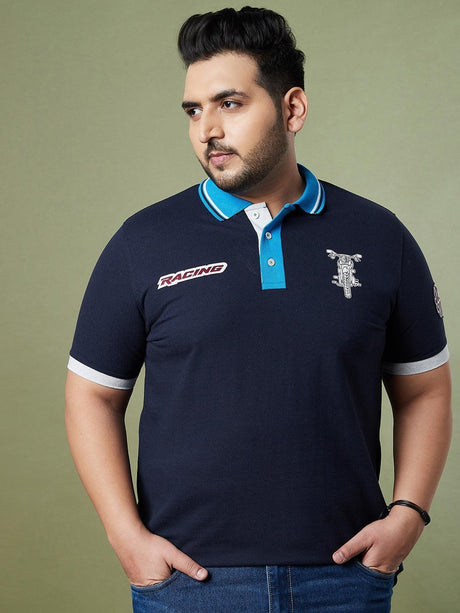 Men Plus Size Valve Colorblock Polo Tshirt - bigbanana