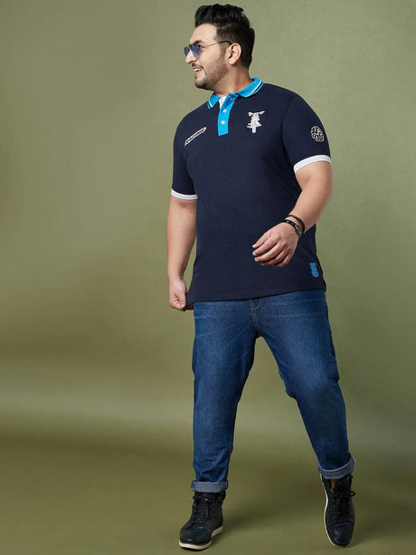 Men Plus Size Valve Colorblock Polo Tshirt - bigbanana