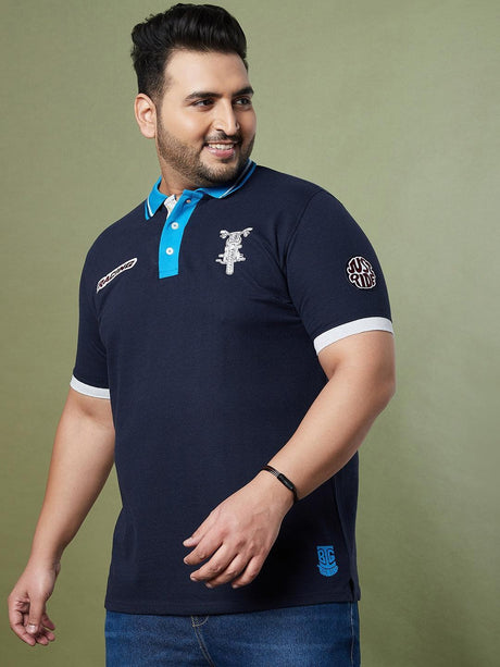 Men Plus Size Valve Colorblock Polo Tshirt - bigbanana