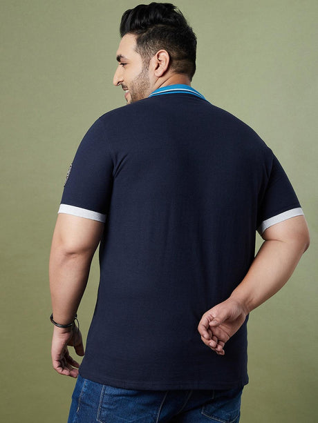 Men Plus Size Valve Colorblock Polo Tshirt - bigbanana