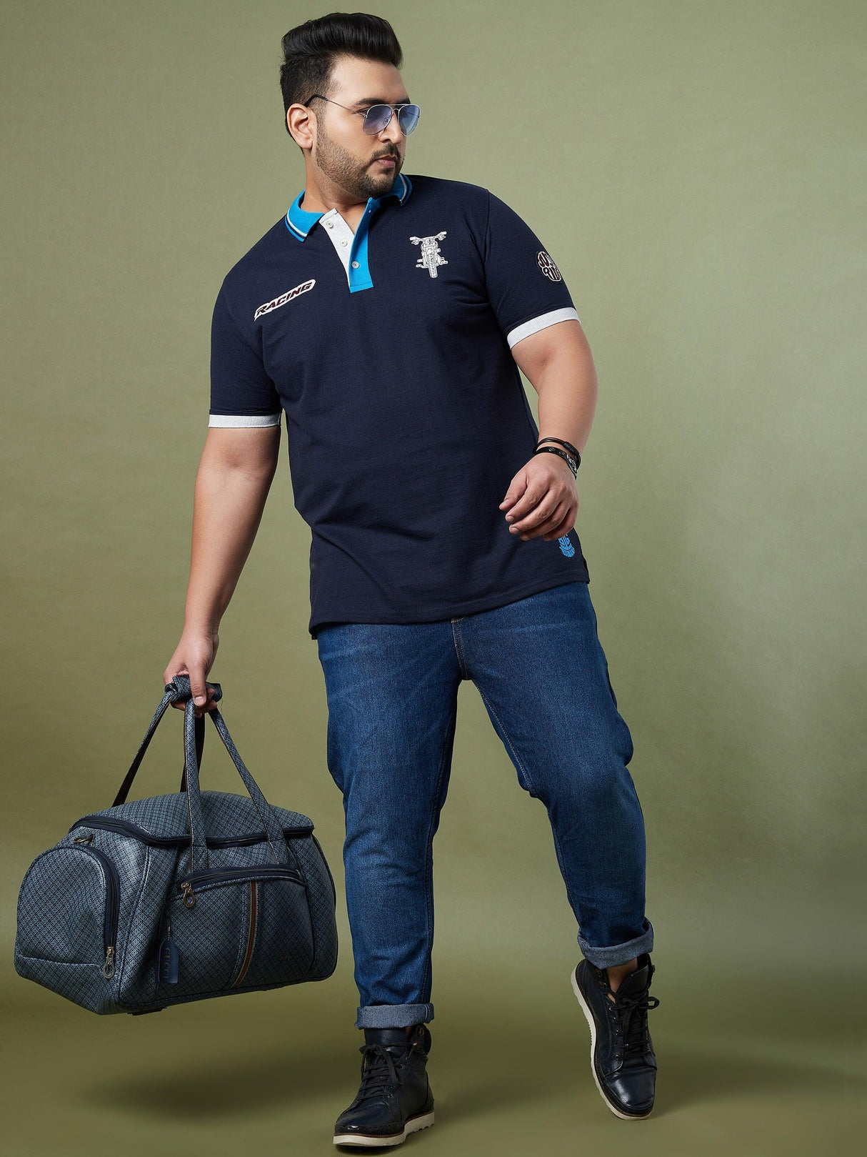 Men Plus Size Valve Colorblock Polo Tshirt - bigbanana