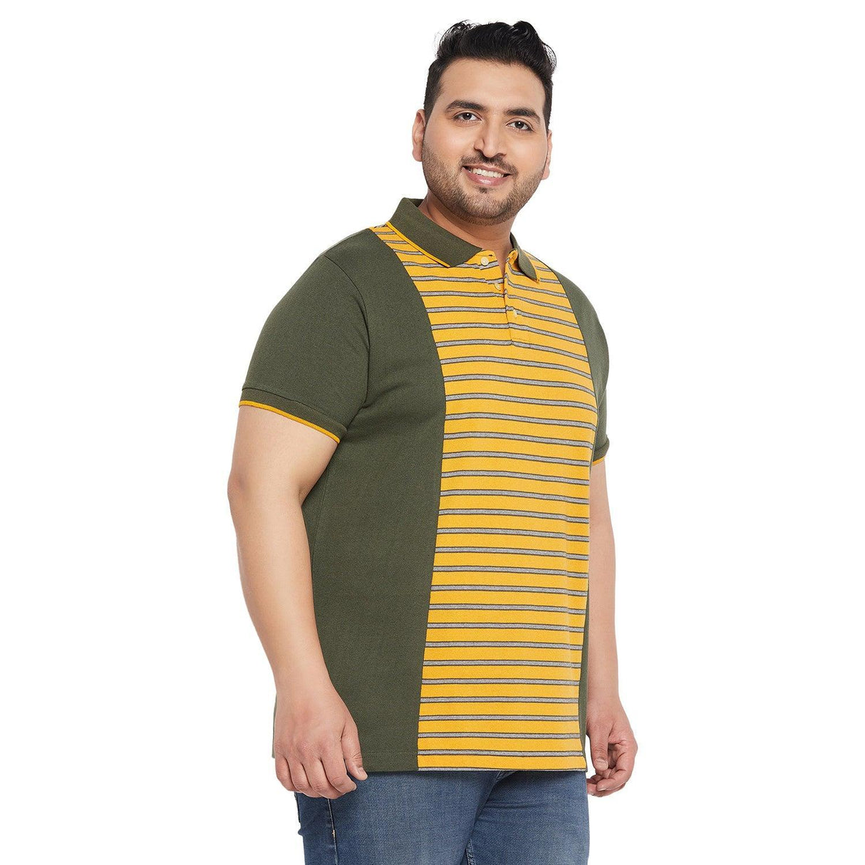 Men Plus Size Varsity Colorblock Polo Tshirt - bigbanana