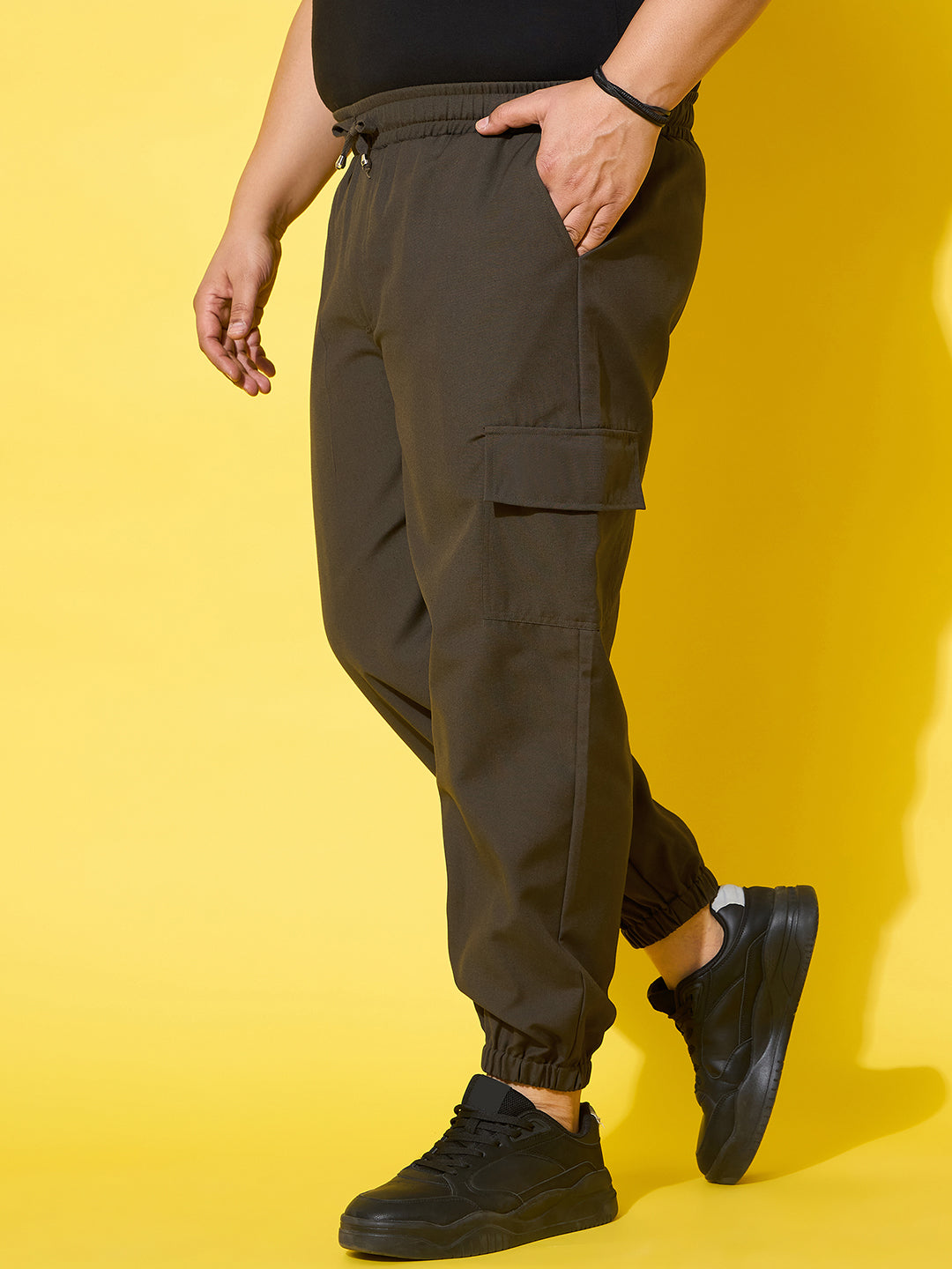 Men Plus Size Flex-Olive Solid Trouser