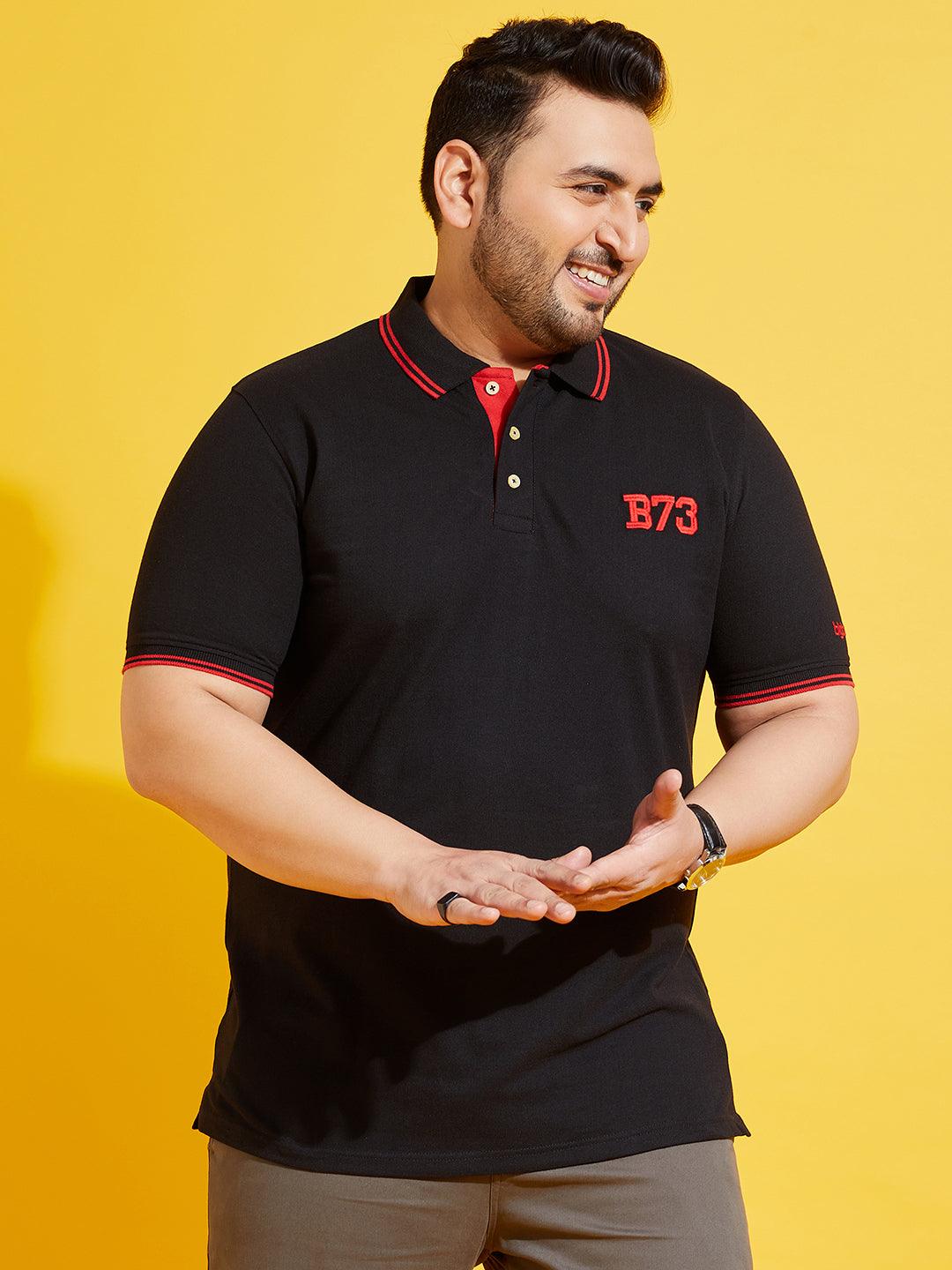 Men Plus Size Abell-Black-10 Solid Polo Tshirt - bigbanana