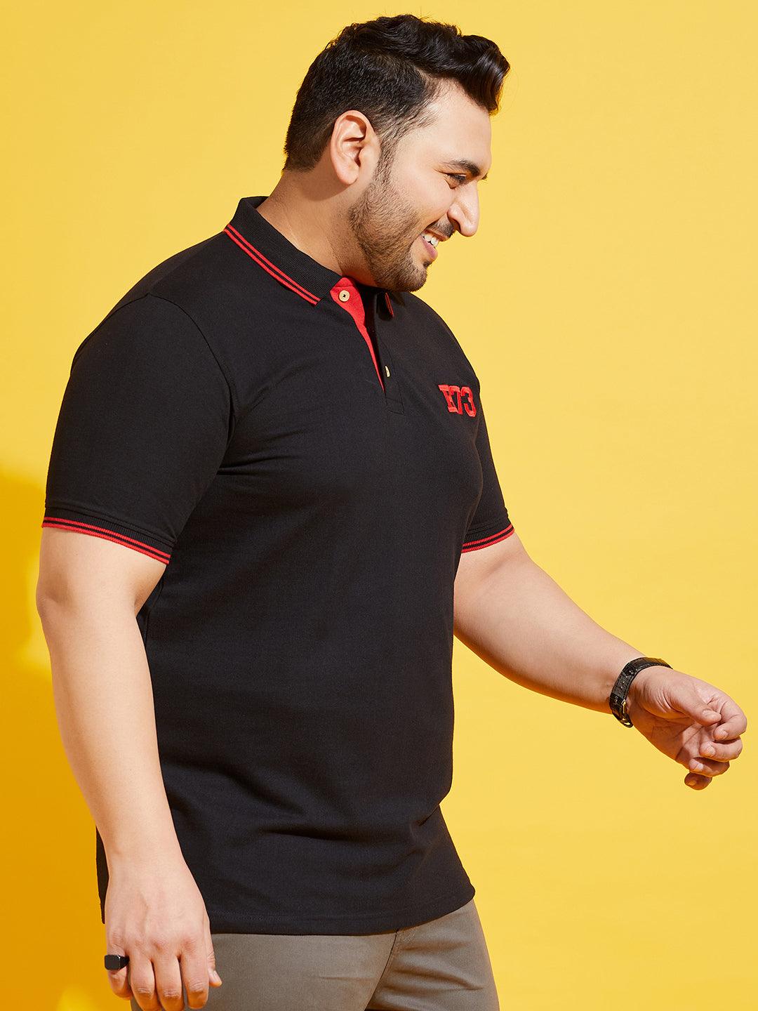 Men Plus Size Abell-Black-10 Solid Polo Tshirt - bigbanana