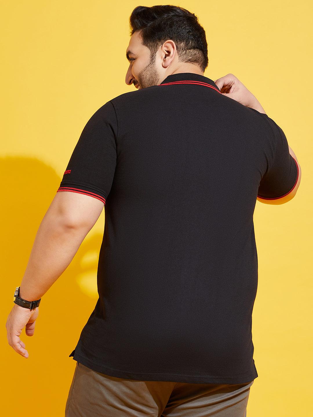 Men Plus Size Abell-Black-10 Solid Polo Tshirt - bigbanana