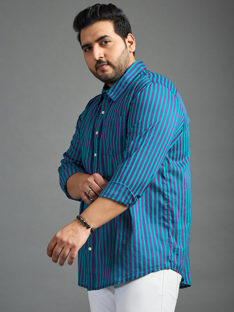 Men Plus Size Acts Purple Striped Blue shirt - bigbanana