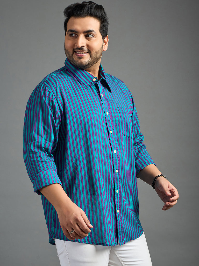 Men Plus Size Acts Purple Striped Blue shirt - bigbanana