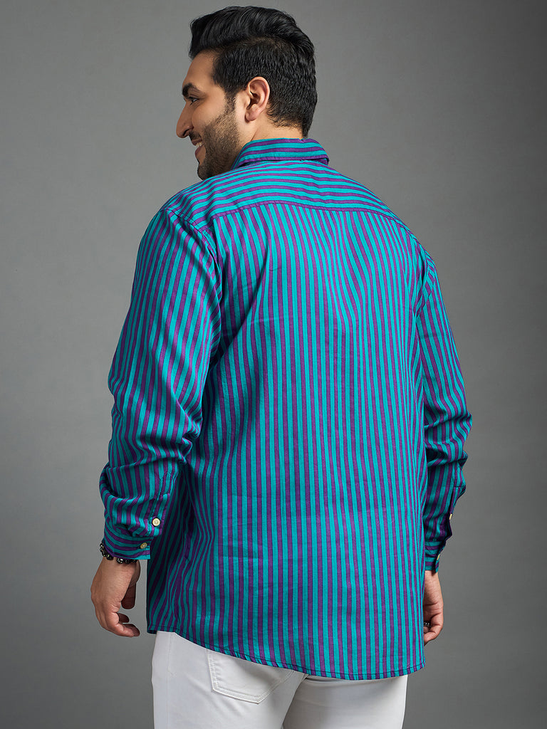 Men Plus Size Acts Purple Striped Blue shirt - bigbanana