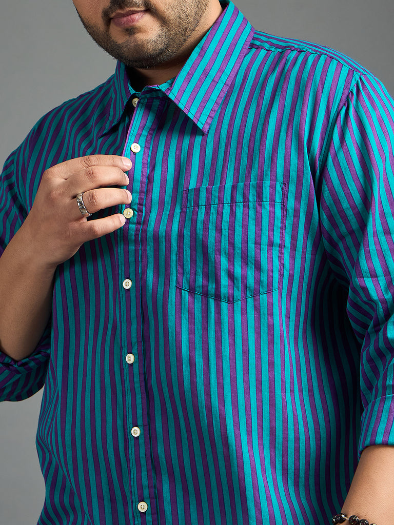 Men Plus Size Acts Purple Striped Blue shirt - bigbanana