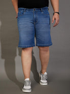 Men Plus Size Adeben-Blue Washed Shorts - bigbanana