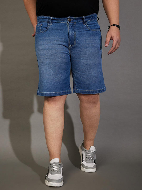 Men Plus Size Adeben-Blue Washed Shorts