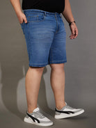 Men Plus Size Adeben-Blue Washed Shorts - bigbanana