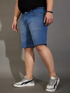 Men Plus Size Adeben-Blue Washed Shorts - bigbanana