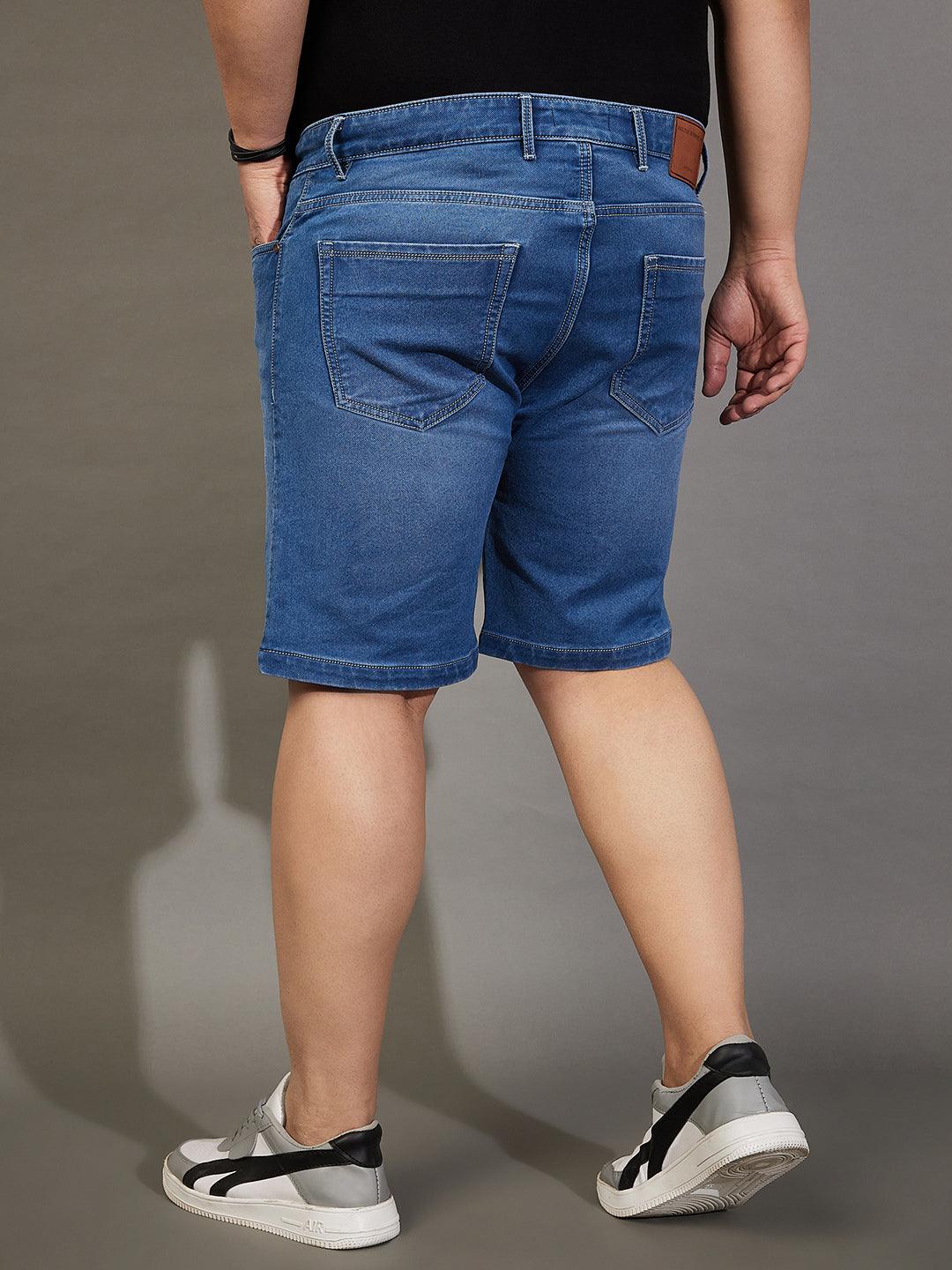 Men Plus Size Adeben-Blue Washed Shorts - bigbanana