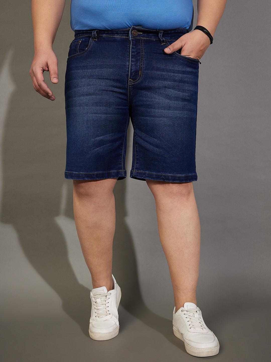 Men Plus Size Adeben-Navy Washed Shorts - bigbanana