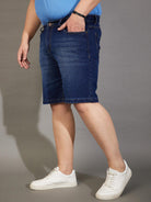 Men Plus Size Adeben-Navy Washed Shorts - bigbanana