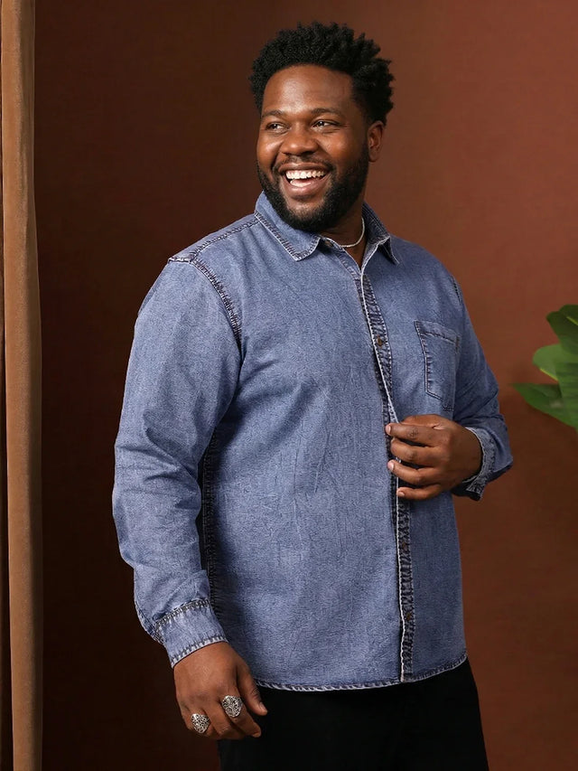 Men Plus Size Alaskor Blue Solid Casual Shirt