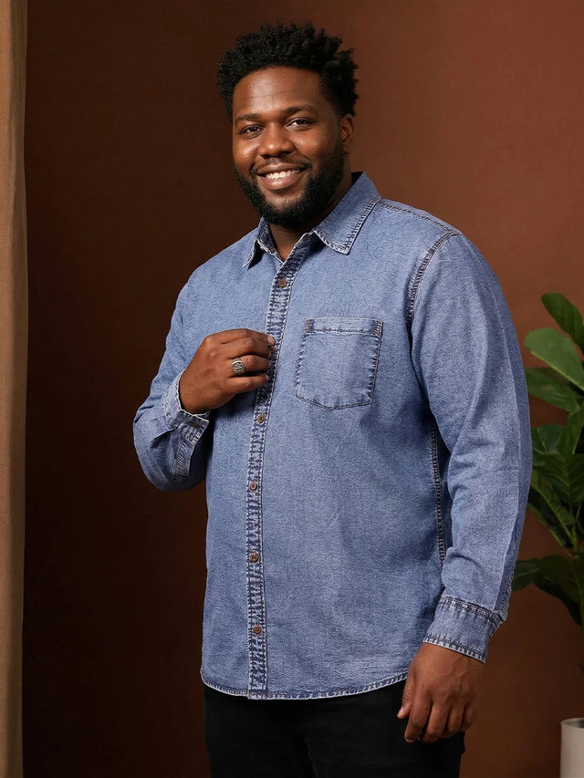 Men Plus Size Alaskor Blue Solid Casual Shirt