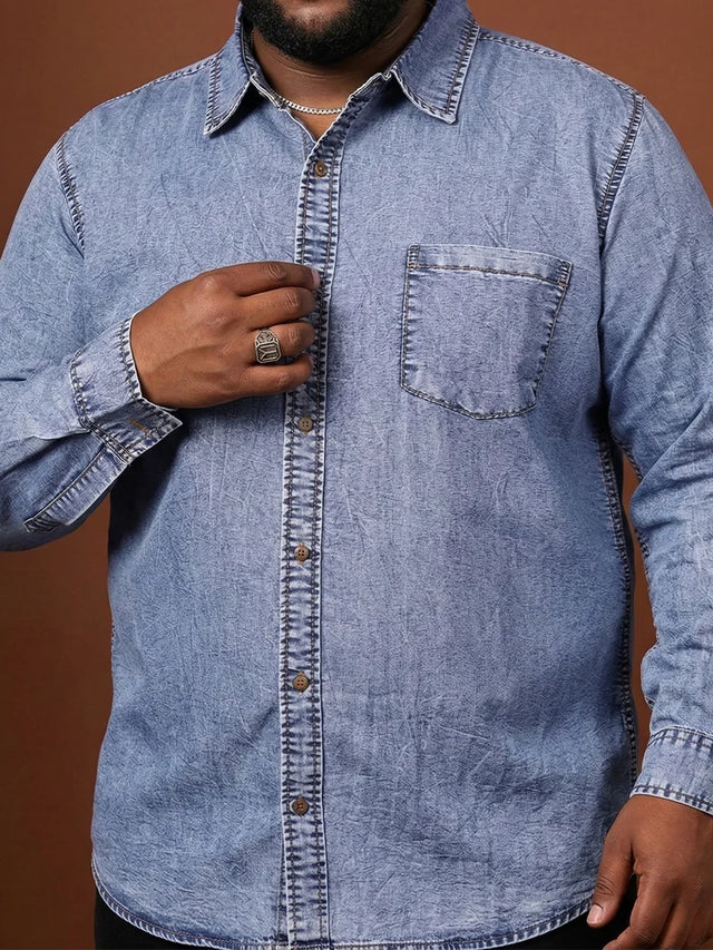 Men Plus Size Alaskor Blue Solid Casual Shirt