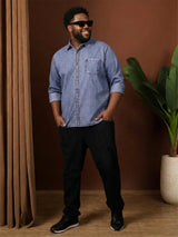 Men Plus Size Alaskor Blue Solid Casual Shirt
