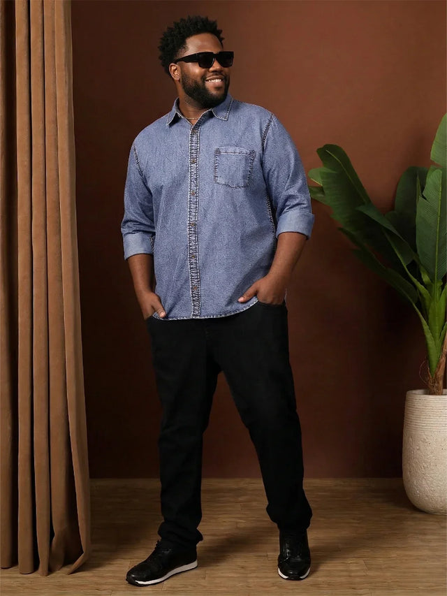 Men Plus Size Alaskor Blue Solid Casual Shirt