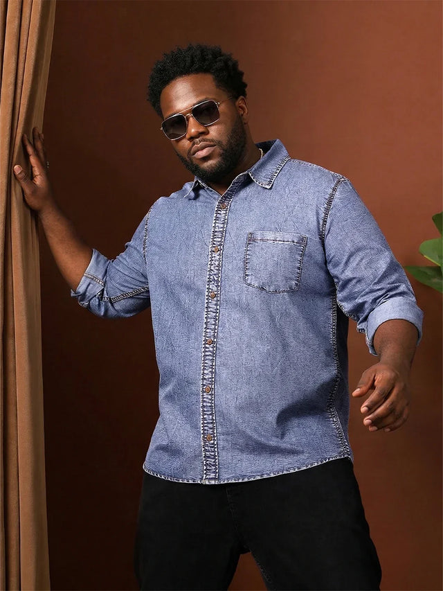Men Plus Size Alaskor Blue Solid Casual Shirt