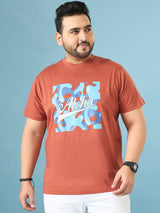 Men Plus Size Aloha Brown Printed Round Neck Tshirt