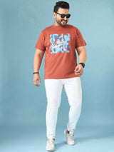 Men Plus Size Aloha Brown Printed Round Neck Tshirt