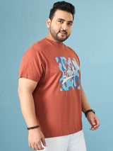 Men Plus Size Aloha Brown Printed Round Neck Tshirt