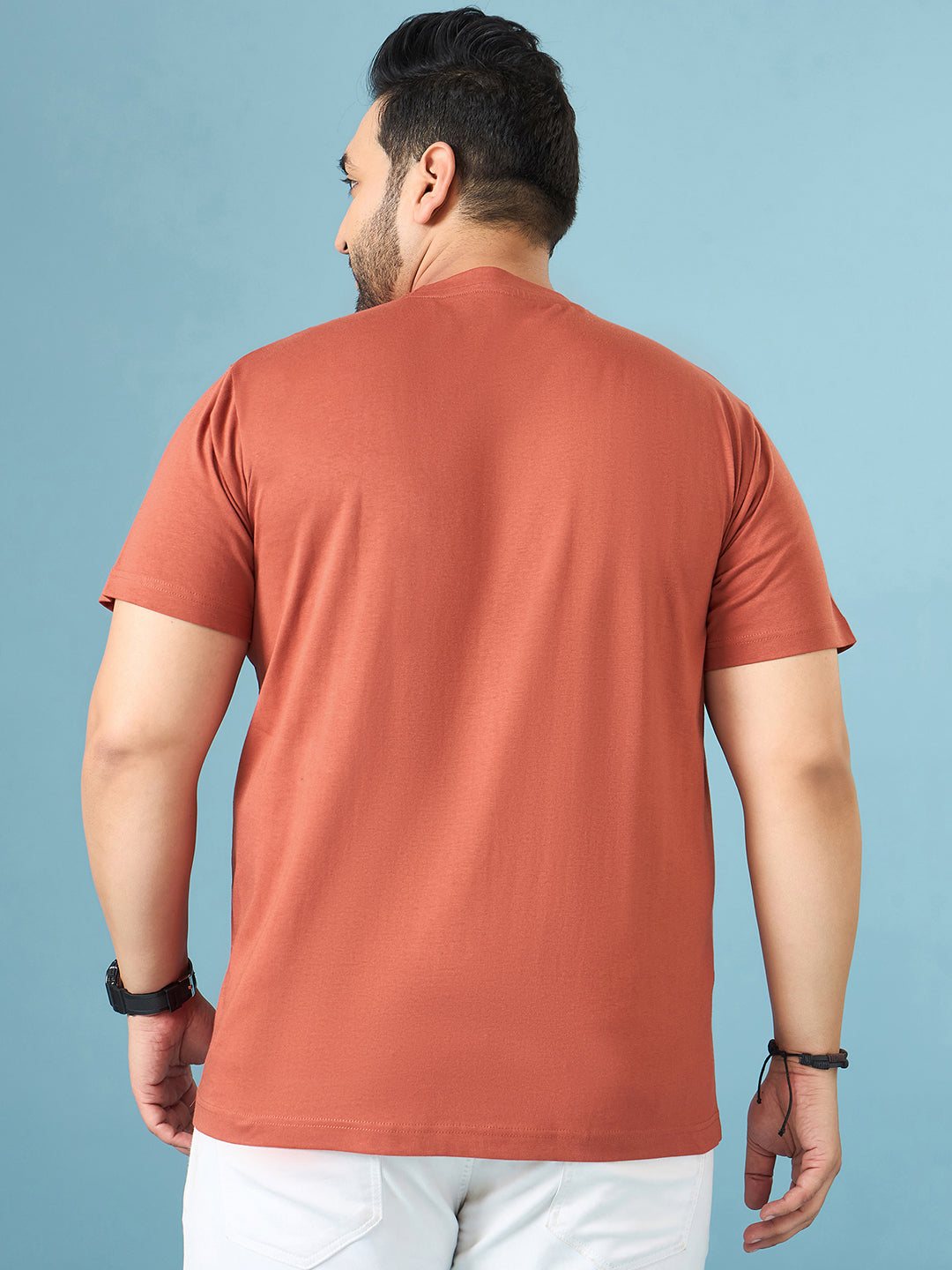 Men Plus Size Aloha Brown Printed Round Neck Tshirt