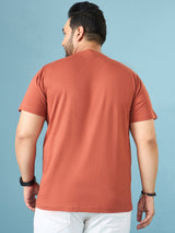 Men Plus Size Aloha Brown Printed Round Neck Tshirt