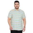 Men Plus Size Angle-Beige Striped Shirt - bigbanana