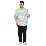 Men Plus Size Angle-Beige Striped Shirt - bigbanana