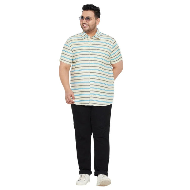 Men Plus Size Angle-Beige Striped Shirt - bigbanana