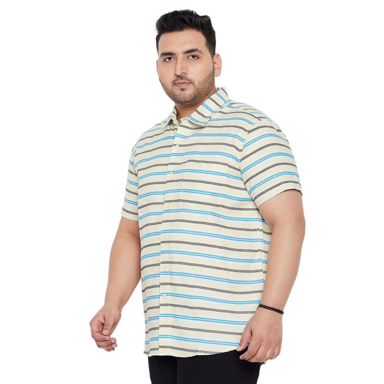 Men Plus Size Angle-Beige Striped Shirt - bigbanana