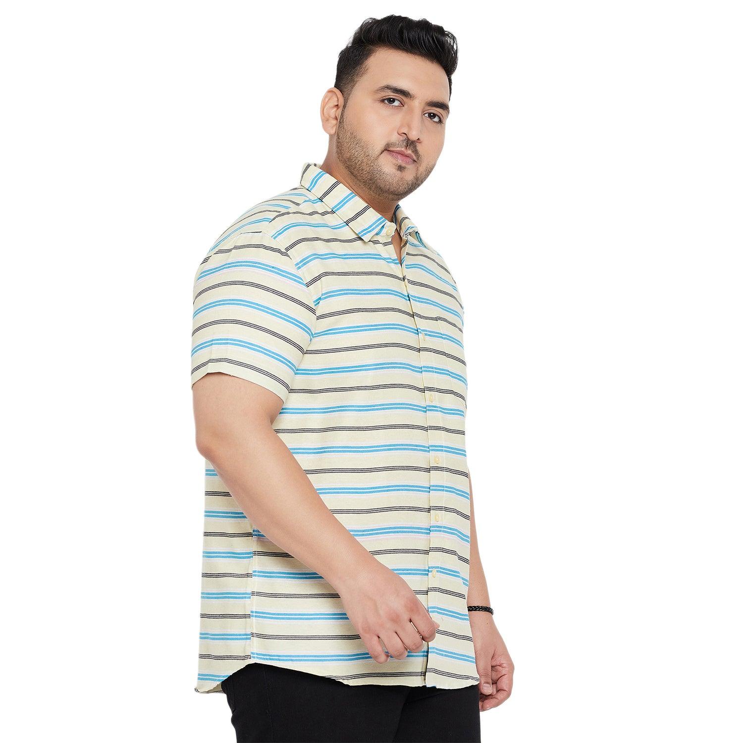 Men Plus Size Angle-Beige Striped Shirt - bigbanana